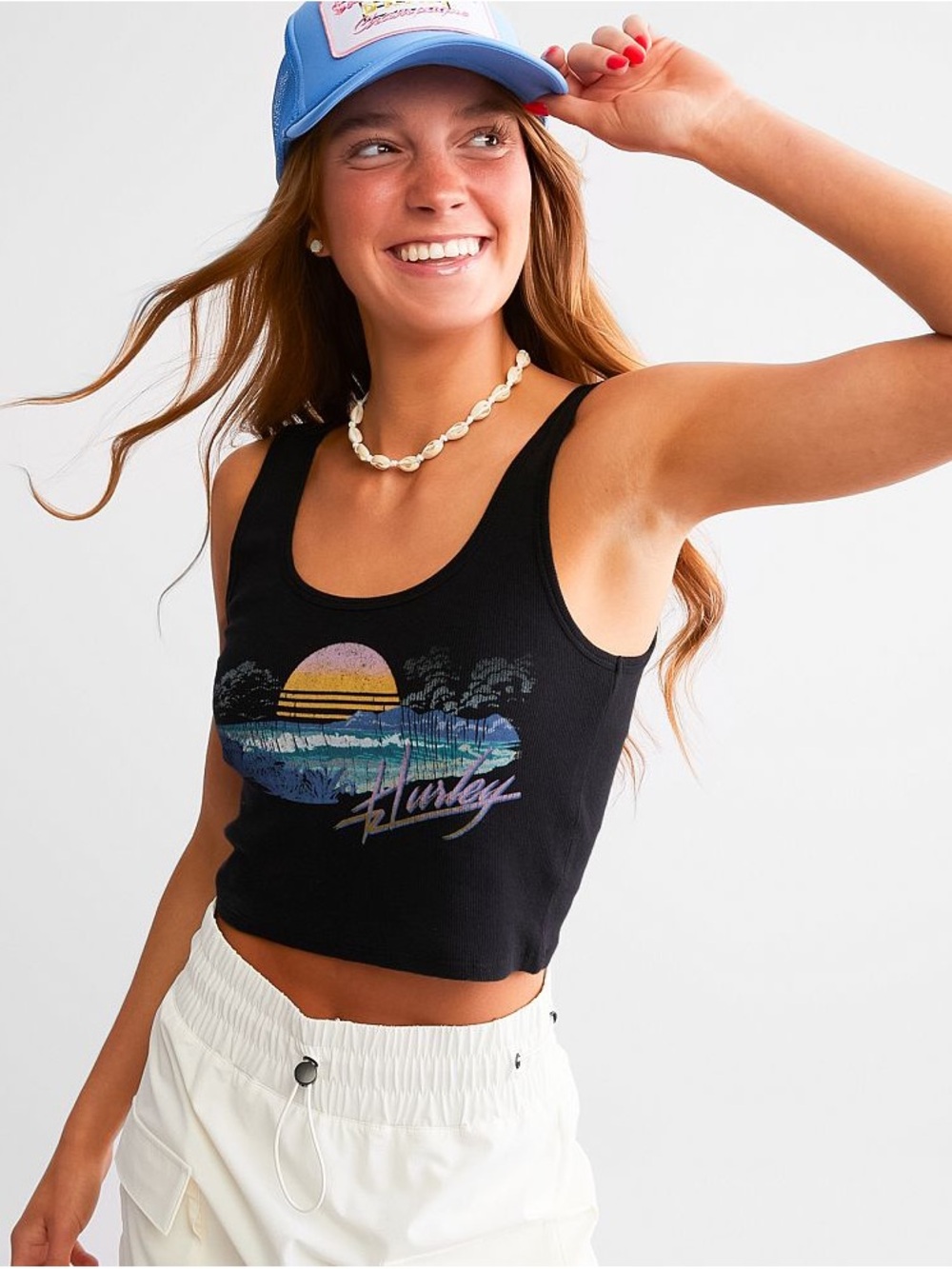 Hurley Lofti Black Sunset Graphic Cropped Tank